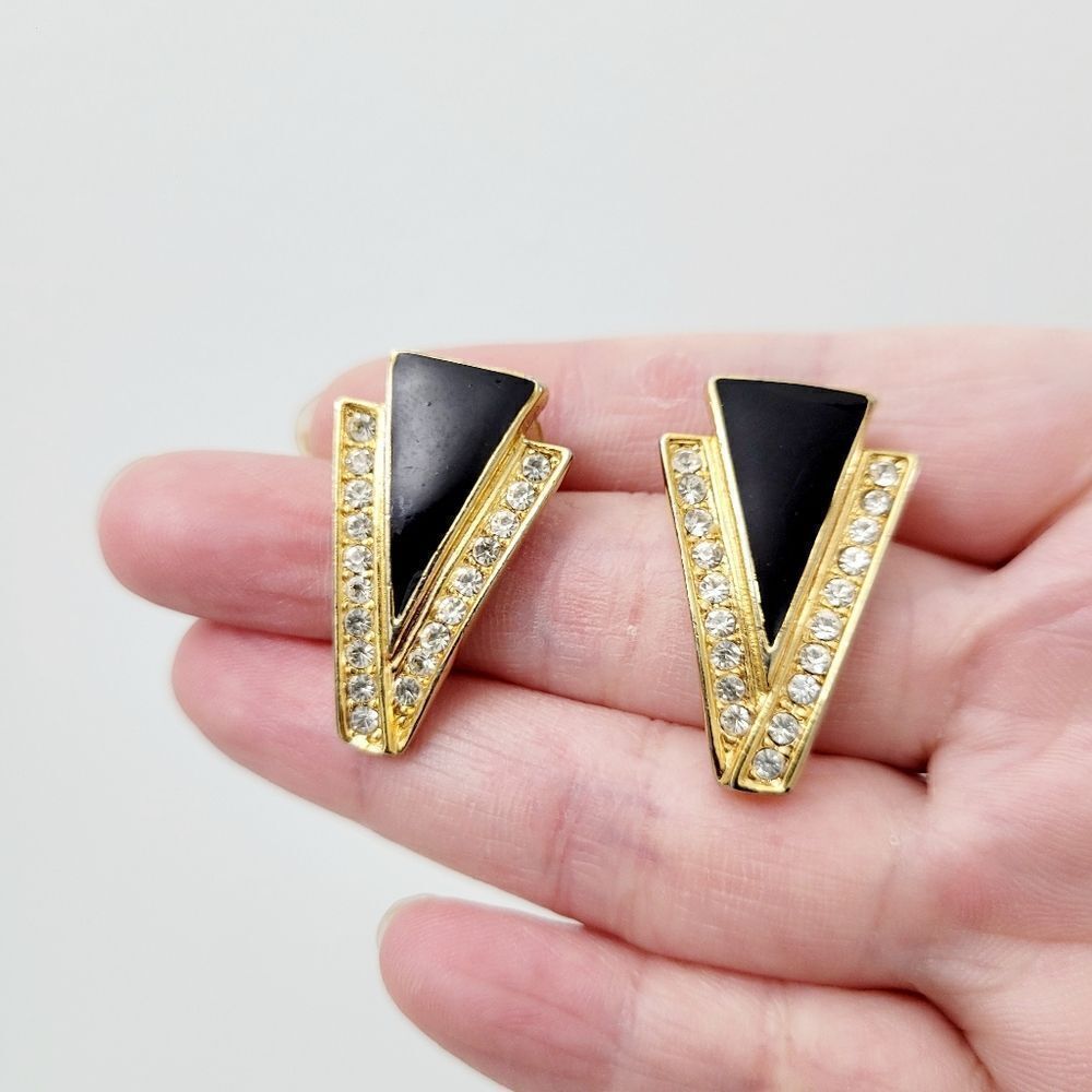 2/$20 Vintage 90s Black & Gold Rhinestone Earrings